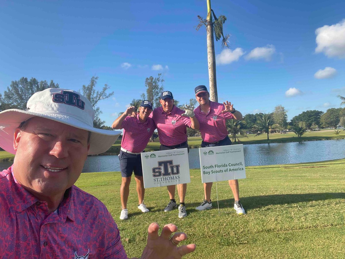 Prez_Armstrong's tweet photo. Attending the Boy Scouts of America of South Florida 50th Annual William B. Graham Memorial Golf Tournament at Miami Lakes. We host the local Boy Scouts Merit Badge College & Board mtgs. Great St. Thomas University #STUPartners https://t.co/4YjB4jUjPv