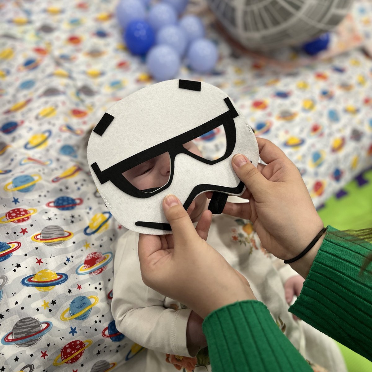 Our little storm trooper at her first baby sensory class 🥺 She’s still napping almost three hours later 🙈