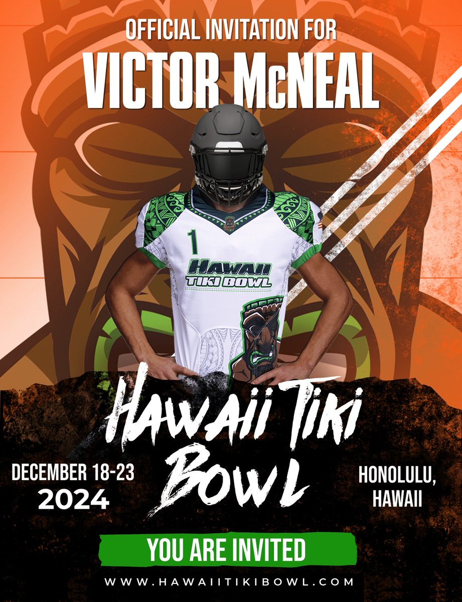 #AGTG. Blessed to recieve an invite to @HawaiiTikiBowl. O is a PROBLEM! @BalanxSports @CoachP_eterson @CoachDboggan @CoachP_eterson @FlintHillFball @ProcessExposure @Insane_Training #Teamaddidas #BeUnrivaled #SparkTheFlint🔥#VATop100