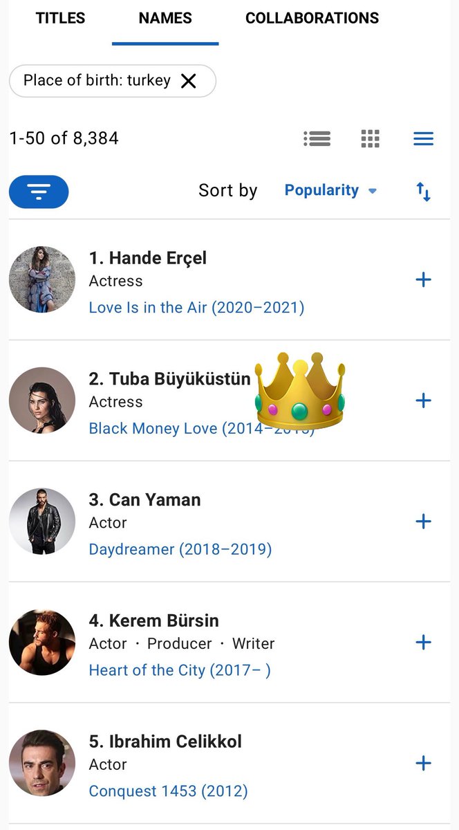 This Week On IMDb 
Tuba is on 2,197th Out Of 11M+ Names Worldwide 🌍
2nd in Türkiye 🇹🇷 

imdb.com/name/nm1735048/

#TubaBüyüküstün 💎👑🔝🧿
