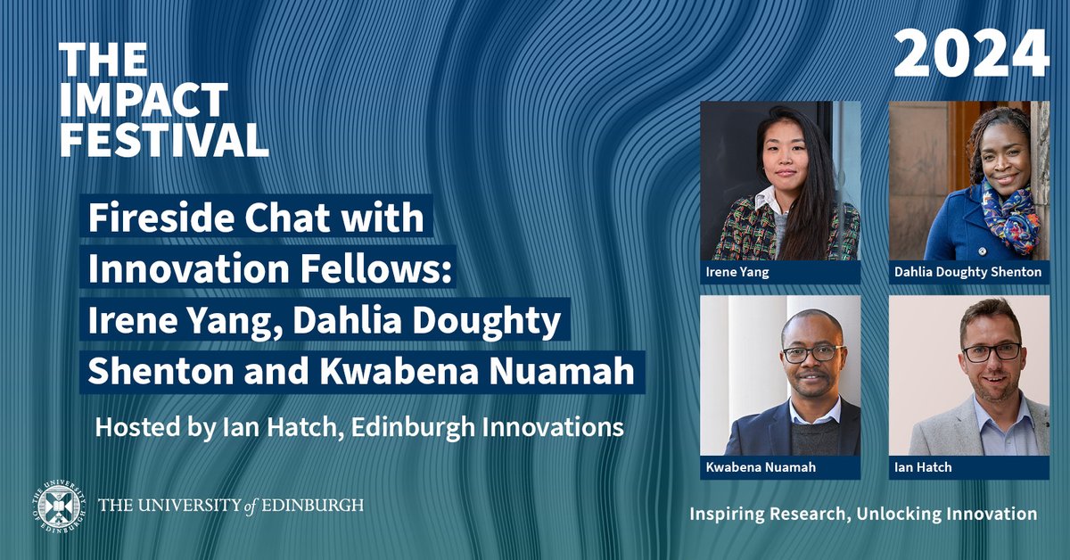 We're excited for the Impact Festival that celebrates @EdinburghUni 's engagement & research impact🎉 There is a full schedule of events that includes a fireside chat with our Innovations Fellows lead by Head BD of @ColSciEng , Ian Hatch🙌 More ➡ eil.ac/impactfestival…