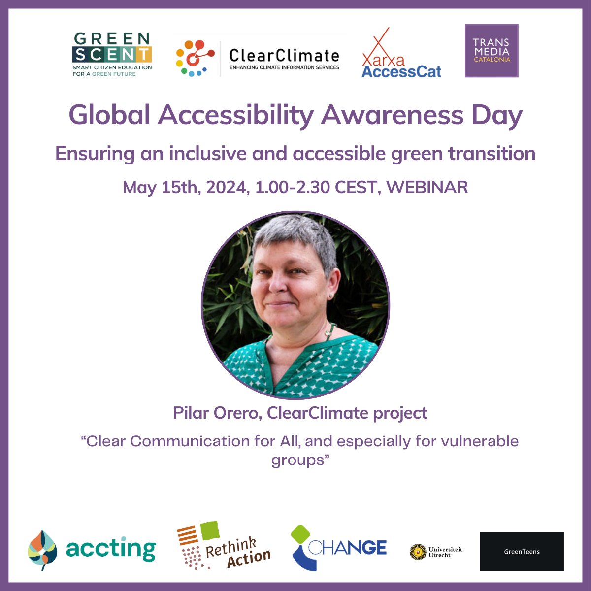 Join us on May 15, 2024, 1:00-2:30 CEST for "Ensuring an Inclusive &amp; Accessible Green Transition." 📢
Accessibility expert #PilarOrero  will discuss "Clear communication for all &amp; especially for vulnerable groups".  Stay tuned for more updates &amp; register👇
eventbrite.com/e/ensuring-an-…