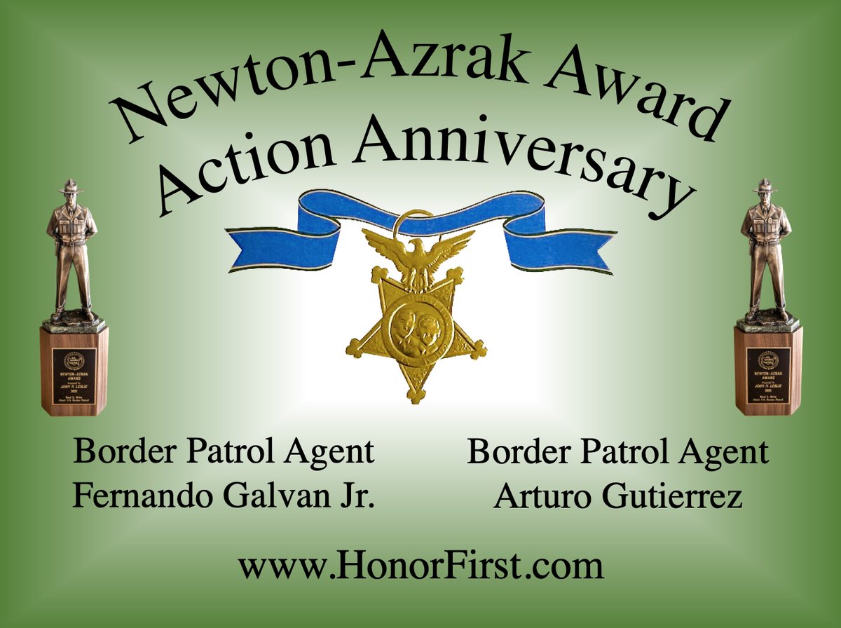Remembering the bravery of #USBP Agents Fernando Galvan, Jr. & Arturo Gutierrez, who on 4/29/15, rescued two from a flaming vehicle near La Paloma, TX. Their courage under fire exemplifies true heroism. 🌟

More on the Newton-Azrak Award: bit.ly/3OLVC7P

#HonorFirst