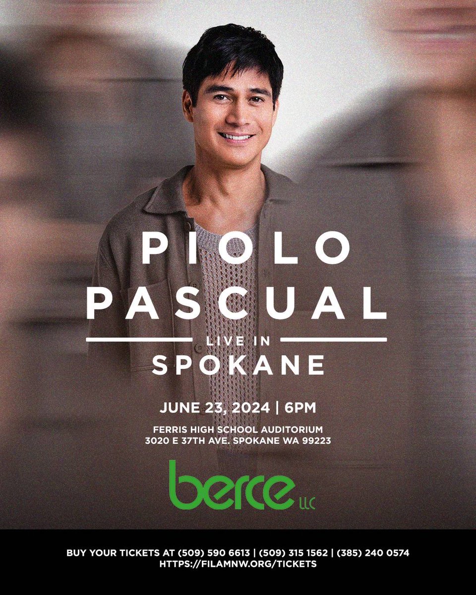 For @piolopascual_ph's second stop, he'll be heading to the Pacific Northwest! 🇺🇸 For tickets to the Spokane show, you may contact any of the numbers listed on the poster or visit filamnw.org/tickets #PioloPascual #CornerstoneArtist #Berce