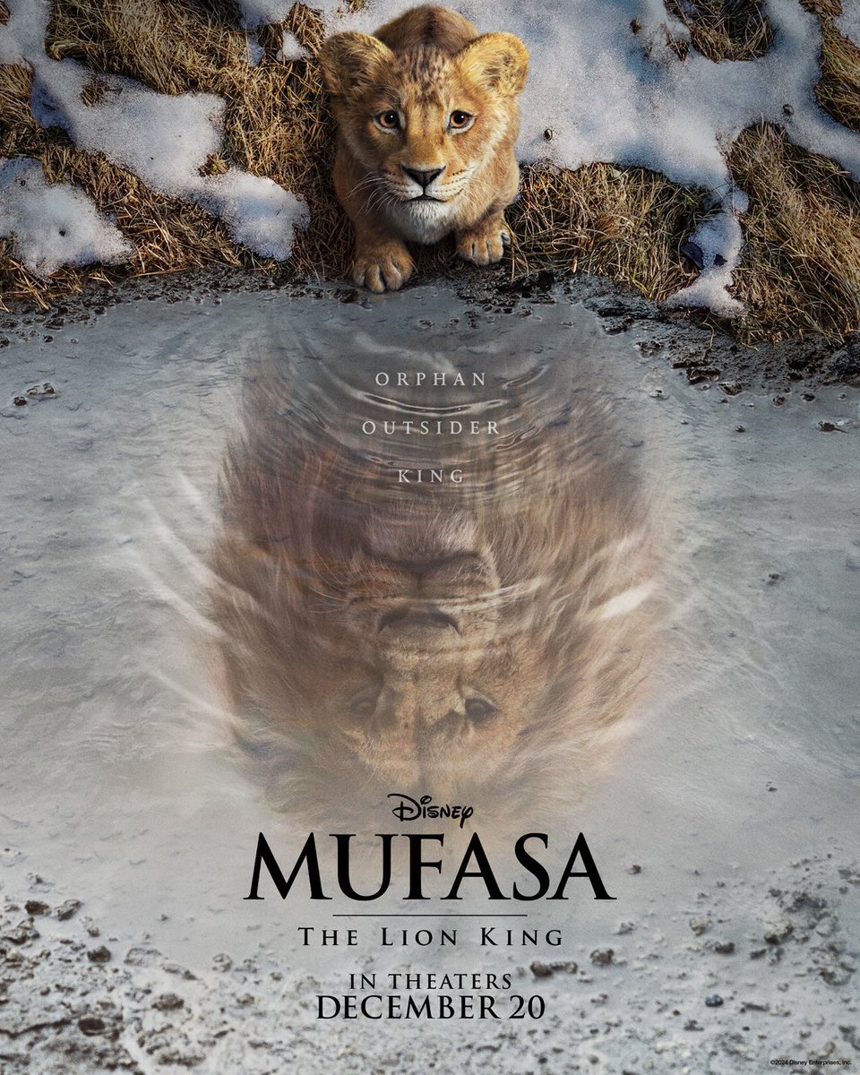 Behold the new poster for @BarryJenkins’s #Mufasa: #TheLionKing, releasing December 20th.

@Sethrogen, @billyeichner, @donaldglover, and @Beyonce will be returning to their voice roles from the 2019 film, with Blue Ivy introduced as Kiara!