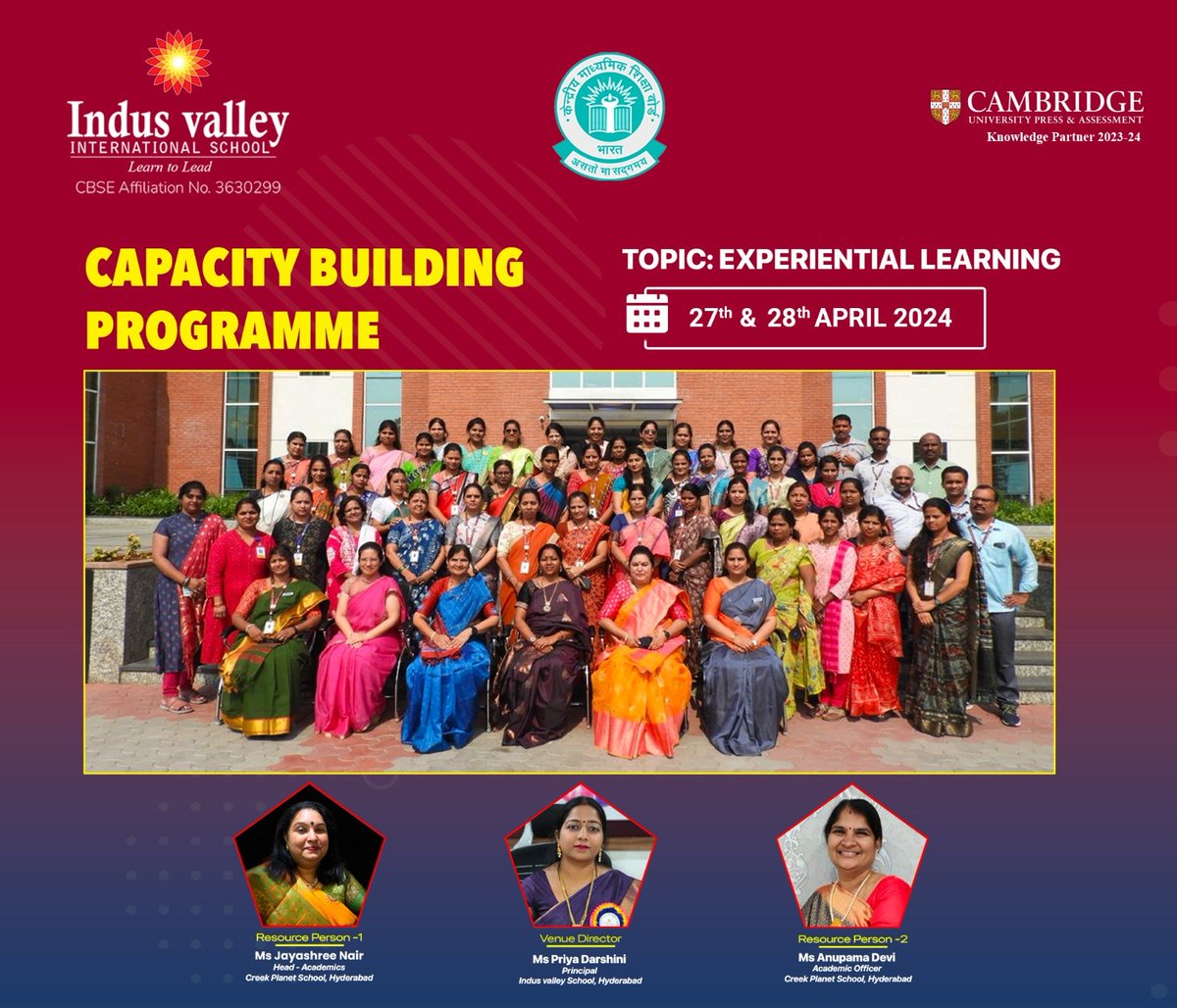 The CBSE Capacity Building Programme at IVIS, held on April 27 and 28, focused on the pivotal topic of experiential learning.

#IVIS #CBSE #CapacityBuildingProgramme #ExperientialLearning #StudentEngagement #HandsOnLearning #EducationalInnovation #CriticalThinking #ProblemSolving