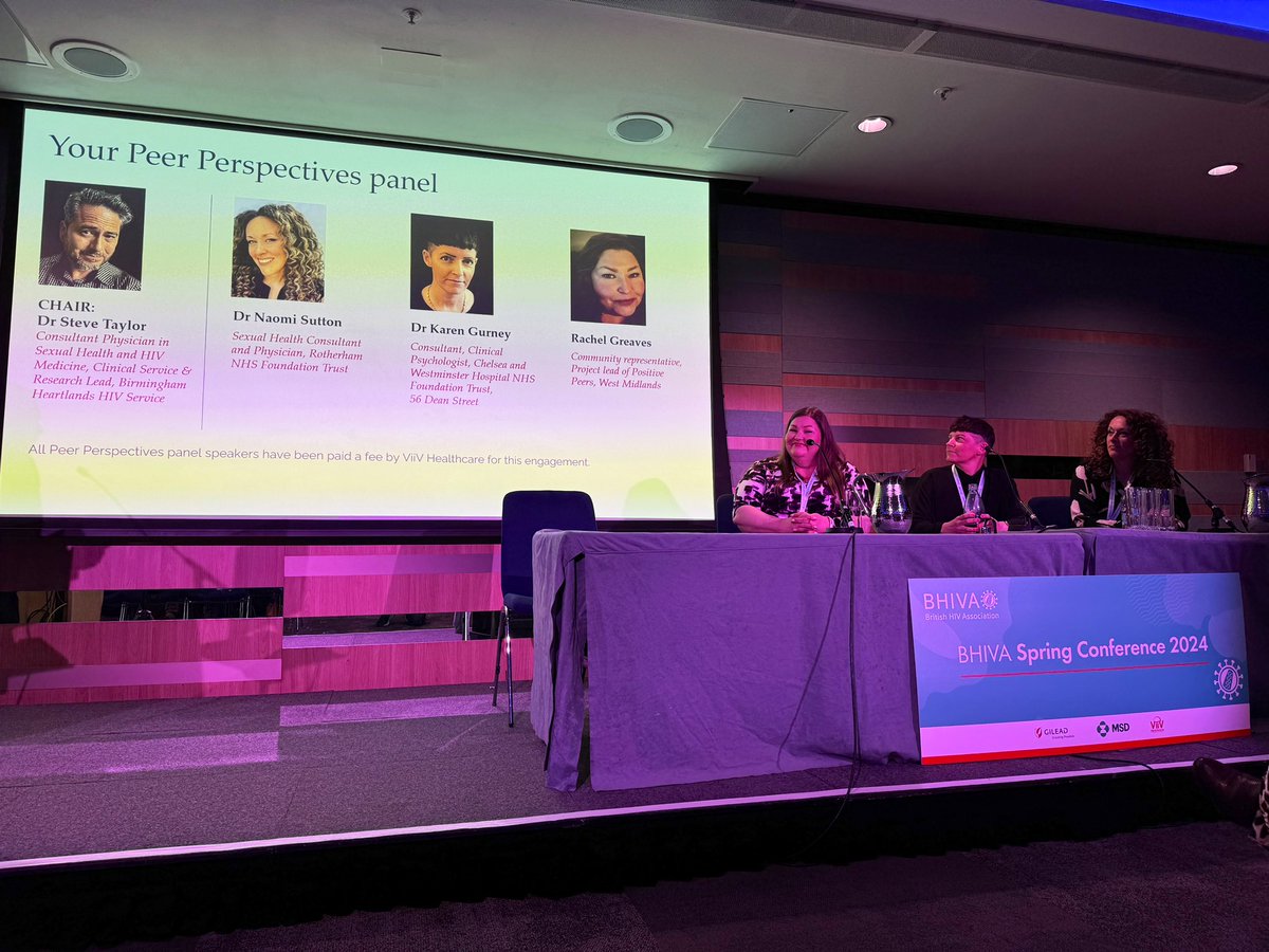 Our Medical Director, @DocSteveTaylor, talking at the @ViiVHC #PeerPerspectives session on Sexual Wellness along with Rachel Greaves from @peers_positive, @karengurney5 and @DrNaomiSutton at #BHIVA24