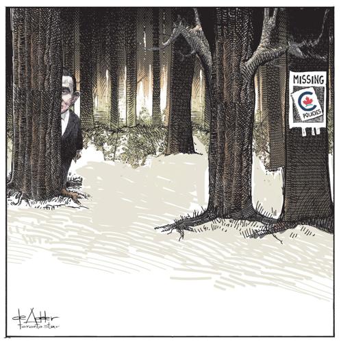 So often cartoonists are the most poignant voices on the political landscape. This one by Michael de Adder nailed it. How do you keep getting away with empty slogans and no real policies @PierrePoilievre?