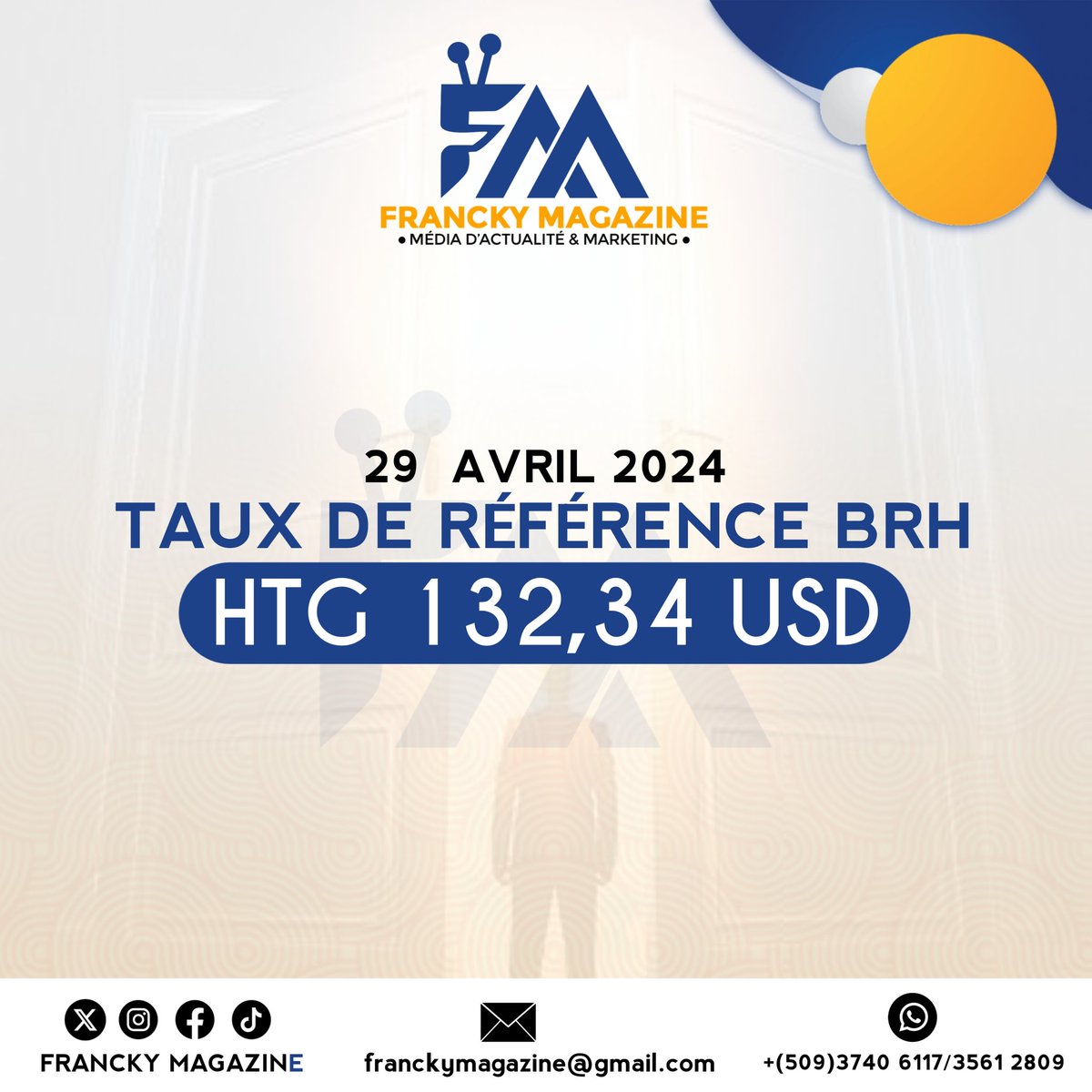 Le taux de référence calculé par la @BRHHaiti pour ce lundi 29 avril 2024 est de 132,34 gourdes pour un dollar américain.

#brh , #tauxdechange , #haiti, #dollar, #gourdes, #Franckymagazine.