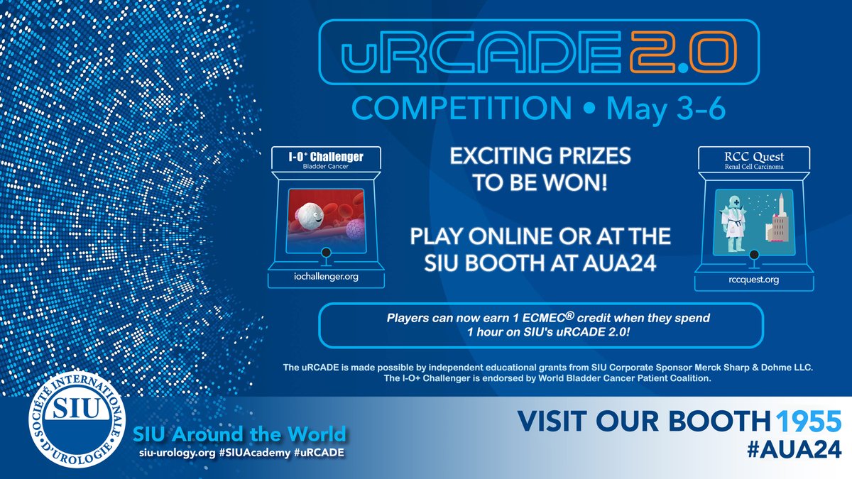 Headed to #AUA24 this week? Visit #SIU booth 1955 to play #uRCADE I-O+ Challenger or RCC Quest. Complete the games to earn CME credits and win exciting prizes! bit.ly/4d8ftrD @pcvblack @ttodenhoefer @kalasri3 @TiansterZhang #kidneycancer #bladdercancer