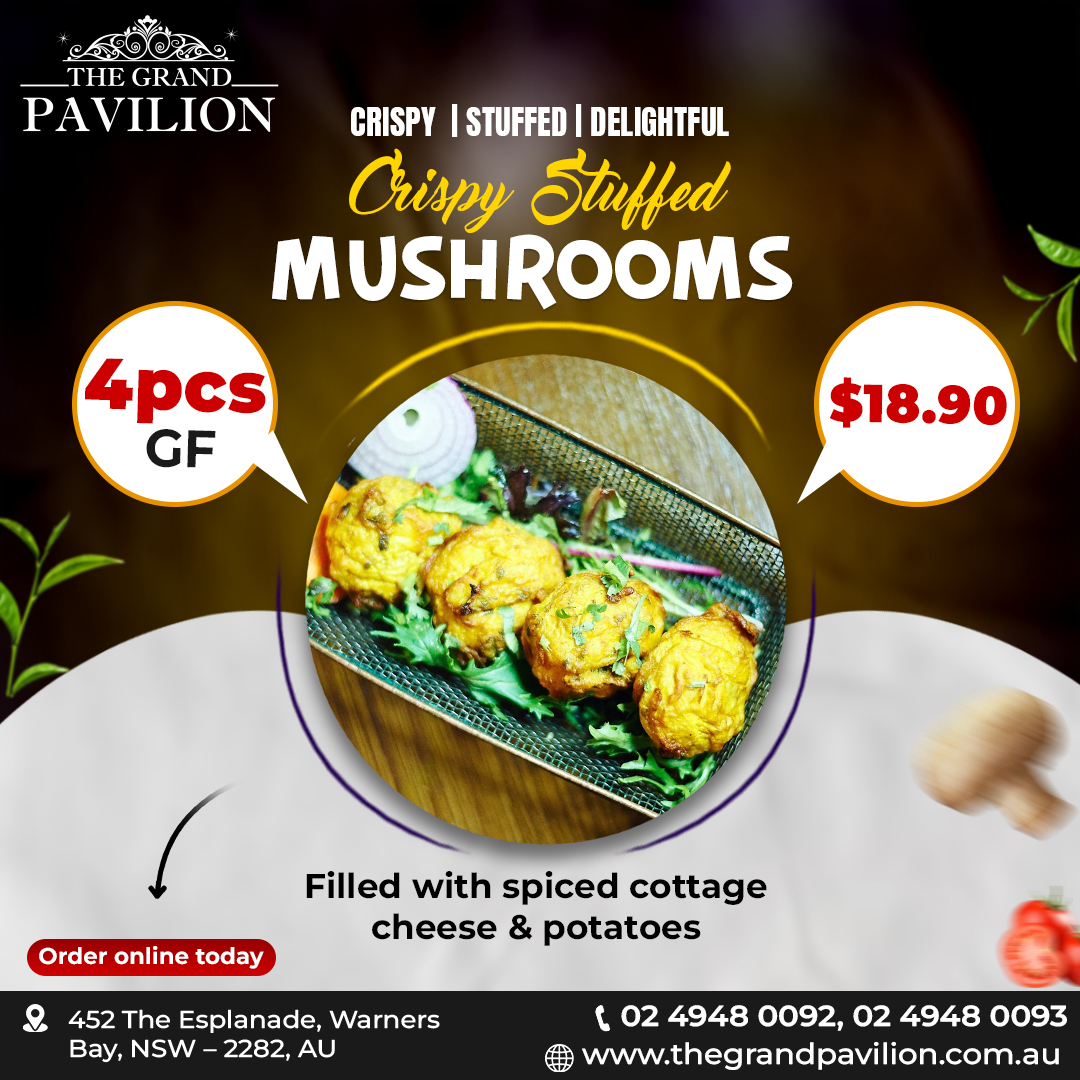 Satisfy your cravings with The Grand Pavilion's signature dish: 4pcs of GF Crispy Stuffed Delightful Mushrooms for only $18.90! 🍄 

🌐 thegrandpavilion.com.au

#TheGrandPavilion #CrispyStuffedMushrooms   #CulinaryExperience #TheGrandPavilion #warnersbay #australia