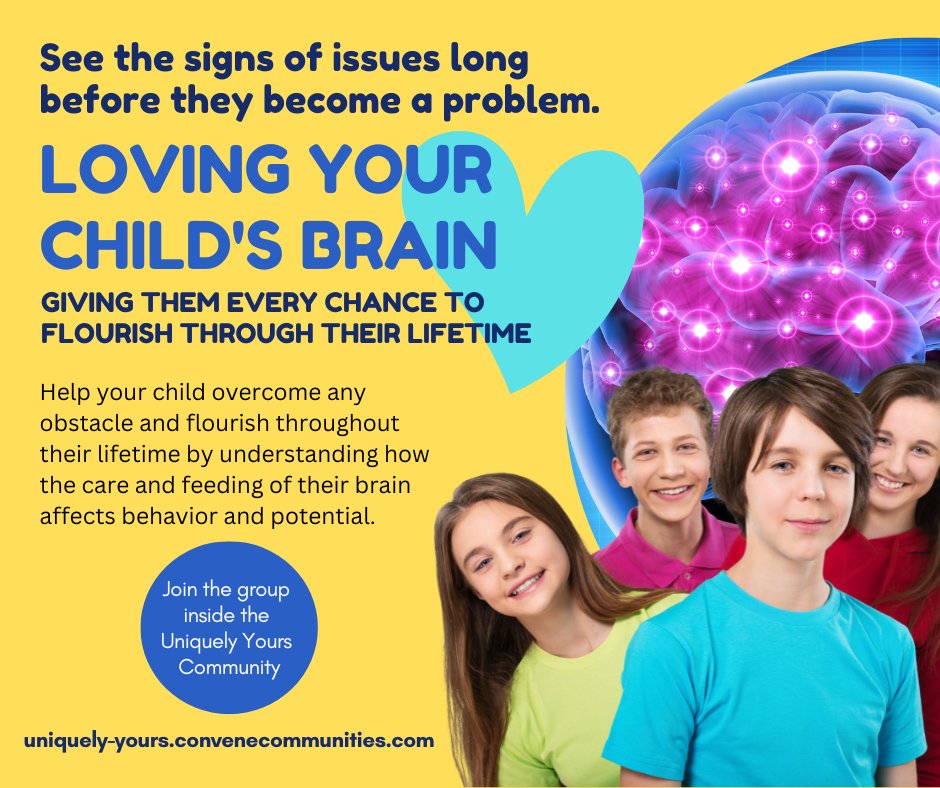 ON CONVENE: 
This Group guides parents of children of any age from birth to old age in understanding what various parts of the brain do when they are working well and when they are misfiring. 

uniquely-yours.convenecommunities.com/group/show/118…

#childmentalhealth #mentalhealth #parentingmentalhealth