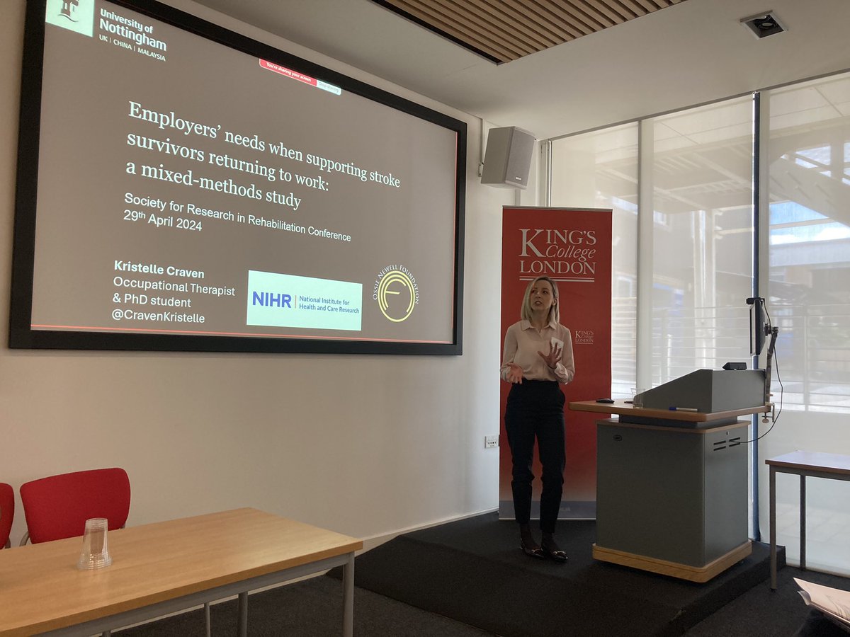 An honour to present my PhD mixed methods study on employers’ needs for supporting stroke survivors' return to work at the Society for Research into Rehabilitation Conference. Conversations that followed were inspiring. Grateful for the opportunity! #strokerehab #returntowork