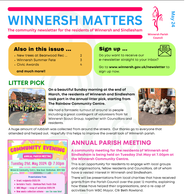 Download the latest edition of Winnersh Matters Newsletter from our website 
winnersh.gov.uk/newsletter

#winnersh #sindlesham