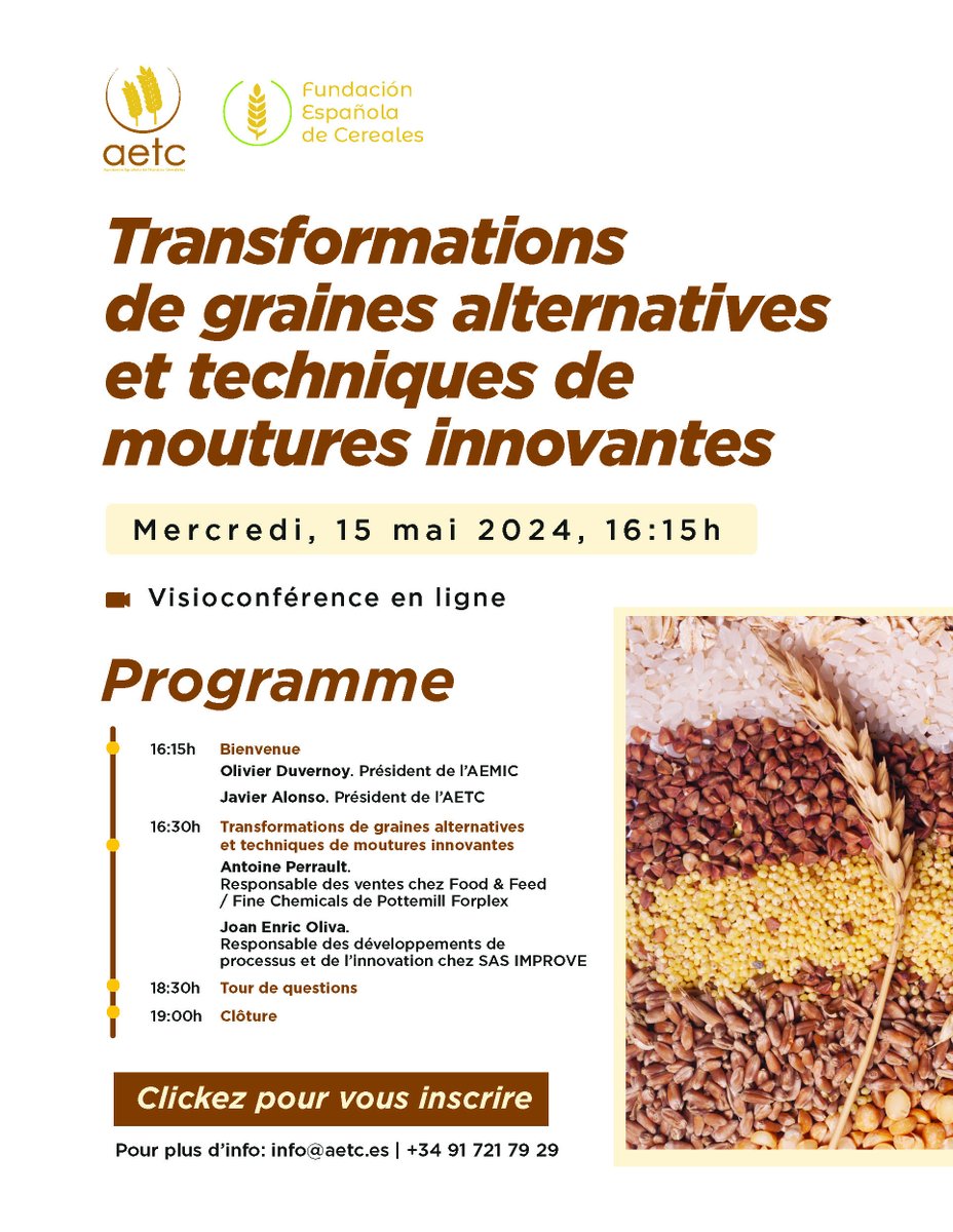 l'AEMIC  en partenariat avec l'AETC vous propose : 2
𝐖𝐄𝐁𝐈𝐍𝐀𝐈𝐑𝐄
📅 𝗹𝘂𝗻𝗱𝗶 𝟭𝟯 𝗺𝗮𝗶 𝟮𝟬𝟮𝟰  𝟵𝗵𝟯𝟬
➡lnkd.in/dcgqmzC3

📅 𝗠𝗲𝗿𝗰𝗿𝗲𝗱𝗶 𝟭𝟱 𝗺𝗮𝗶 𝟮𝟬𝟮𝟰  𝟭𝟲𝗵𝟭𝟱
➡lnkd.in/e6vXA9bZ

Contact : info@aetc.es 

<a href="/InstitutAgroRA/">L'Institut Agro Rennes-Angers</a>
