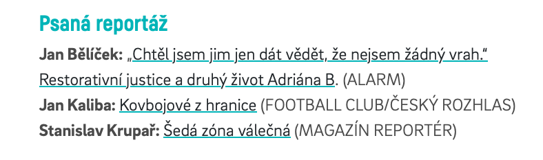 JBelicek's tweet photo. Mám velkou radost, že můj text o restorativní justici, Adriánovi B. a smrti pana Lehovce v centru Prahy je nominovaný v kategorii psaná reportáž v @Novinářské ceně 2023! Celkově má @A2larm  hned tři nominace, což je asi náš rekord) Díky<3 https://t.co/yjR4OlDbow