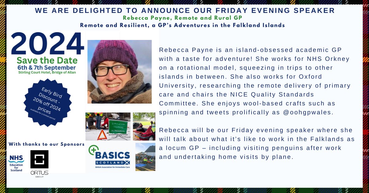 We are delighted to announce our Friday evening after dinner speaker Rebecca Payne @Oohgpwales Please take advantage of our early bird rates by booking now. basicsscotland.org.uk/conferences/