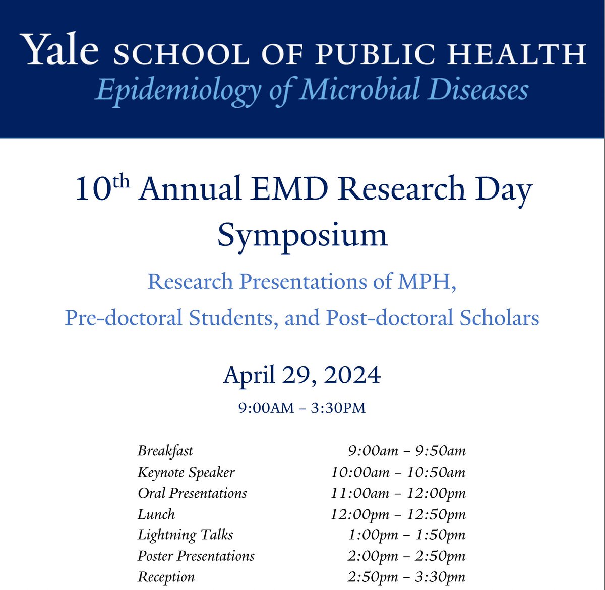 👏Excited to kickoff @YaleEMD Research Day today, highlighting the exciting work of students on masters' theses and mentored research....and featuring a Keynote from our very own Prof Rick Altice! @FLAltice @YaleSPH