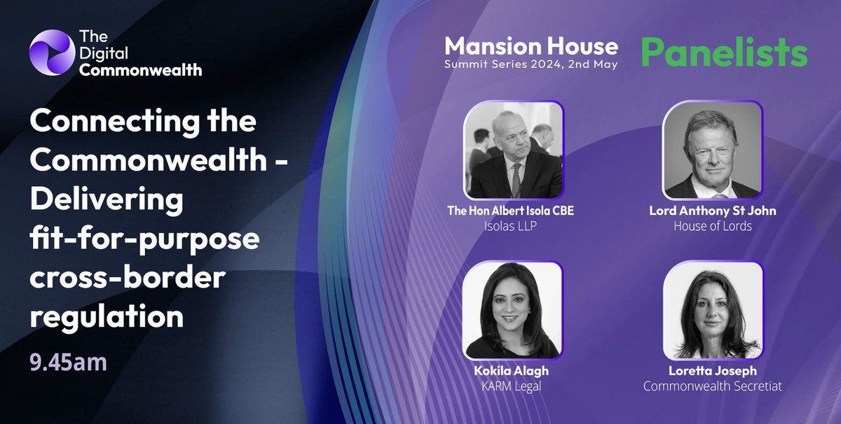 Our first morning panel at Mansion House Summit will be discussing: 'Connecting the Commonwealth - Delivering fit-for-purpose cross-border regulation'

Joining us:
🗣️ @Albert_J_Isola former Minister of the Gibraltar Parliament, and Senior Partner, ISOLAS LLP
🗣️ @JosephLoretta,…