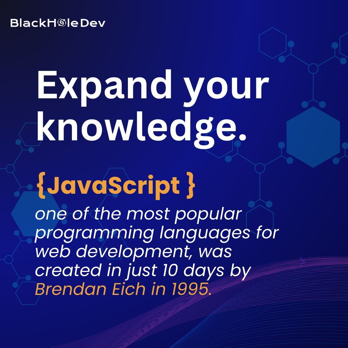 Did you know?  When was JavaScript made At Black Hole Dev, we're inspired by the rapid innovation that drives our digital world forward. #JavaScript #TechHistory