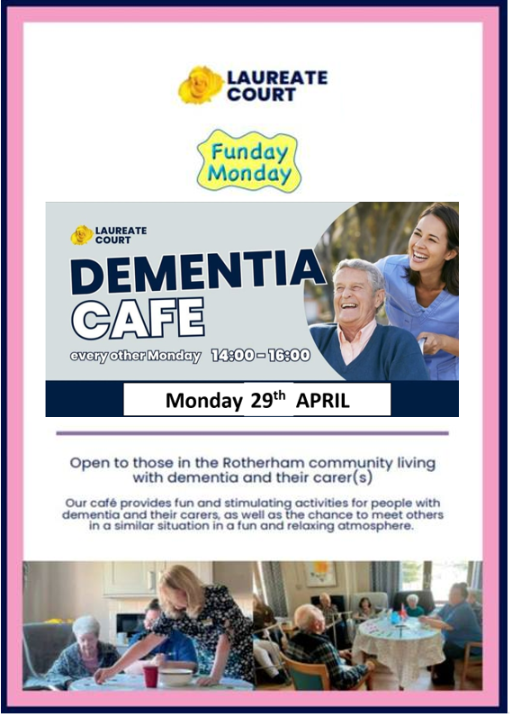 #mondayfunday at Laureate Court - Runwood Homes Senior Living   -  Wellgate, S60 2NX

The cafe, activities & entertainment  for ALL people in the community living with dementia and their carers. #FREE

😊SEE YOU THERE😊

#dementiacare #dementiafriendly #carers #fun #activities