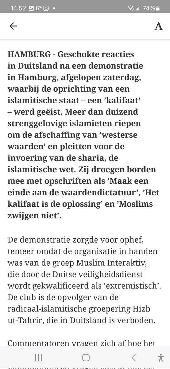3500 moslims die in Duitsland om een kalifaat roepen.
Het is niet de ver van je bedshow!

In Nederland speelt dit ook. Het is 5 over 12.  Grenzen dicht, islam aan banden leggen.

 Zo niet, gaan we nog eens heel erg spijt krijgen.

#ISLAM