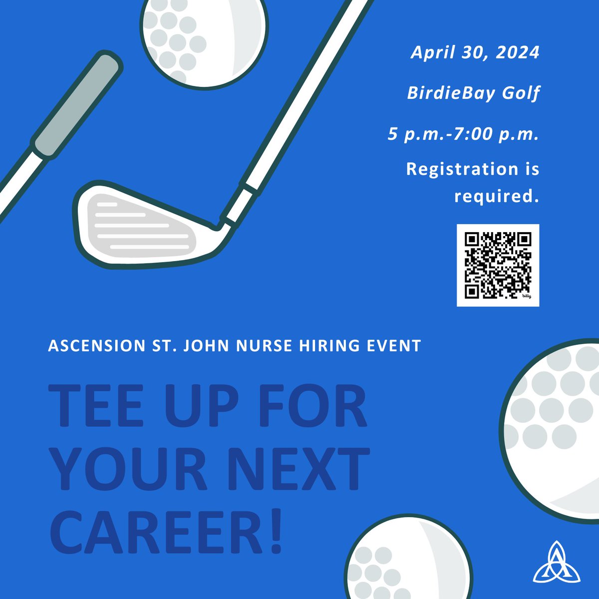 Last chance to register for Tee Up for Your Next Career! Join us at BirdieBay Golf tomorrow to speak with Ascension St. John nursing managers and talent advisors. Food and refreshments provided - space is limited. Register here: ascn.io/6183bUhMZ