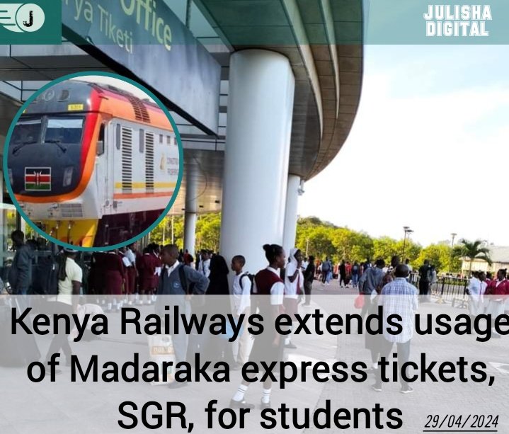 NEWS UPDATE Students can now have a sigh of relief after Kenya Railways announces the extension of the usage of Madaraka express tickets. The SGR management says the tickets will be open for use from May 6-10 and will exclusively apply to students and their guardians