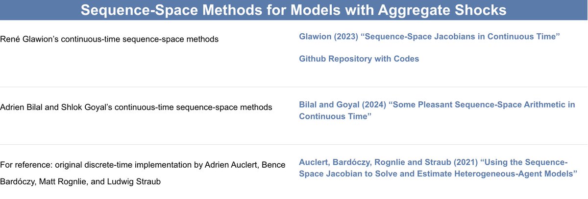 🤓 Nerd tweet for the heterogeneous-agent macro crowd You like sequence-space Jacobians? But you also like working in continuous time? Then I have just the thing for you! 🤓 Two very nice recent papers and some code: