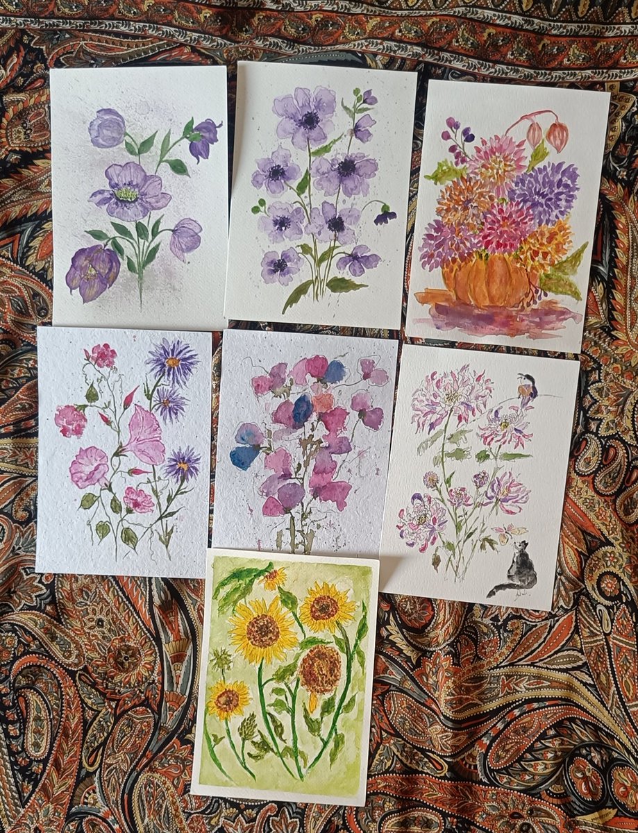 Watercolor Florals to buy as sets or individually. Gift something handpainted this time. DM for buying details. Share to support my art. Thank you. #ArtbyTee #Flowers #Floral #artforsale #Mondayvibes #giftformom #ArtLovers #handmadegift #ArtistOnX