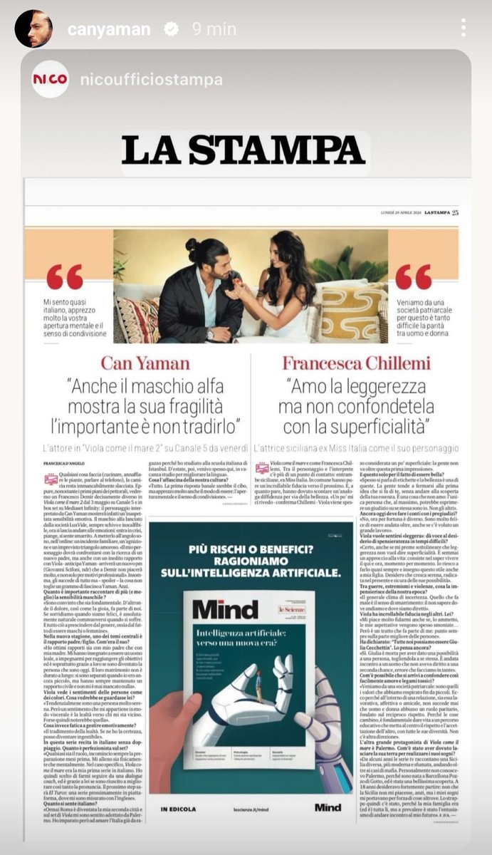 Ig/s #CanYaman 🗞 LA STAMPA - intervista ⬇️