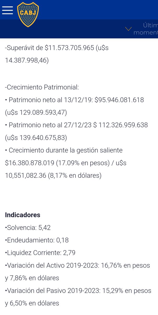 Hace años insisto con los indicadores de solvencia, endeudamiento y liquidez corriente en #SanLorenzo. Y su publicación, en el marco de un Gobierno Abierto. Un club superavitario local lo comparte públicamente. Nada más que agregar.