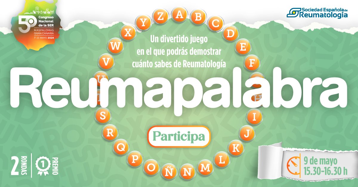 ¿Te atreves a participar en #Reumapalabra? ¡Te esperamos el jueves 9 de mayo a las 15:30h en el 'Teatro de Innovación'! #SER2024