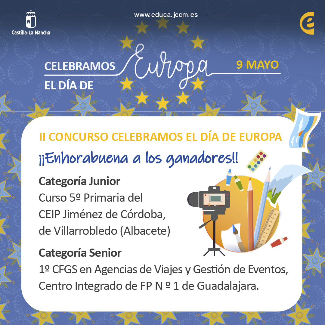 🥇 Centros ganadores del II Concurso: Celebramos el #DíadeEuropa 2024.

🇪🇺 Más información: educa.jccm.es/recursos/es/pr…