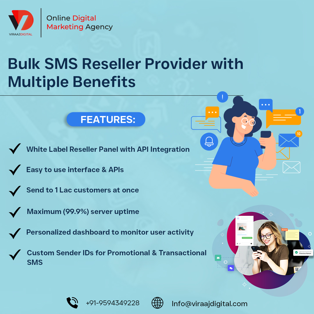 Enjoy the bulk SMS reseller services offered by Viraaj digital and target your audience in just a click. We provide white label reseller panel with #API_integration that promises assured delivery of messages.....
 viraajdigital.com
#Bulk_SMS_reseller_services #ViraajDigital