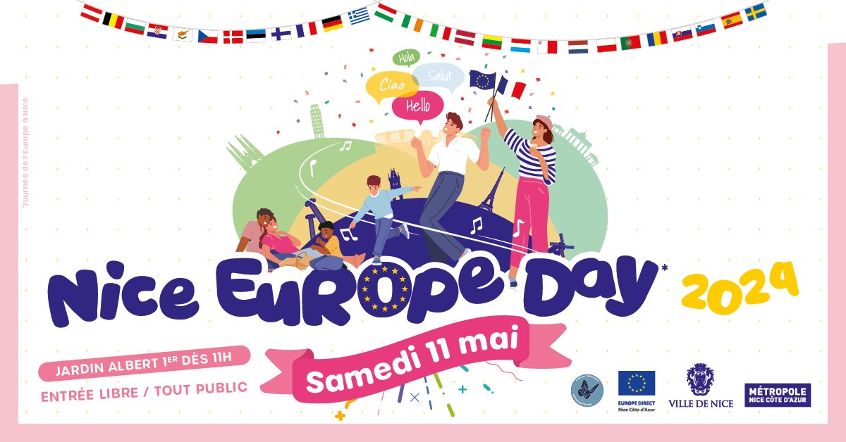 🇪🇺 L'Europe s'installe au Jardin Albert 1er le samedi 11 mai prochain à partir de 11h 👇 ⚽️ Baby-foot 🏓 Tables de ping-pong 👾 Jeu cornhole ♦️ Puissance 4 version géante Et plein d'autres surprises 🎈 👉 nice.fr/fr/l-agenda/ni…