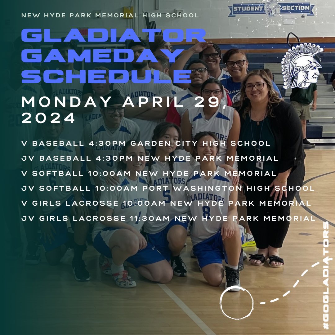 GLADIATOR GAMEDAY SCHEDULE for Monday April 29th 2024. Let’s go Gladiators! @nhpgladiators