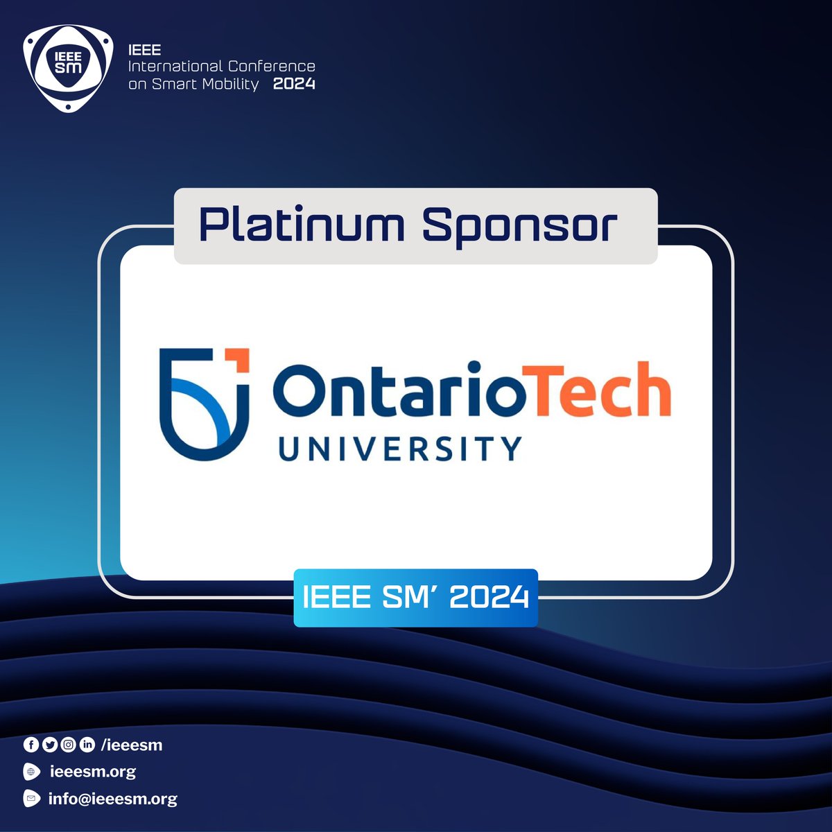 Excited to welcome Ontario Tech University as our Platinum Sponsor for the 2024 IEEE SM! Get ready for groundbreaking insights and activities between September 16 -18, 2024 at Crowne Plaza Niagara Falls-Falls view, Ontario, Canada. #Smart #Mobility #IEEESM #OntarioTech