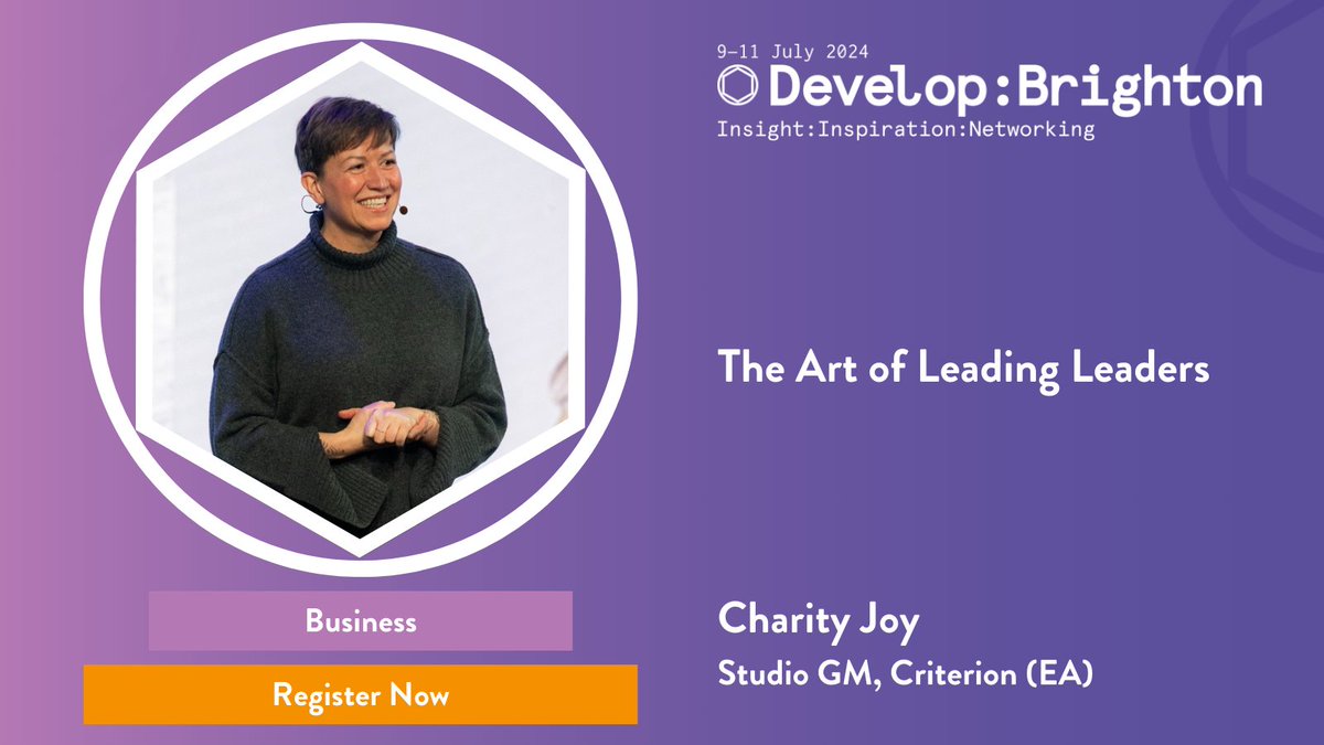 We'll be joined this summer by Charity Joy, General Manager of @CriterionGames. Charity will be bringing their wealth of leadership knowledge to Develop:Brighton to aid you in being the best leader possible. #DevelopConf