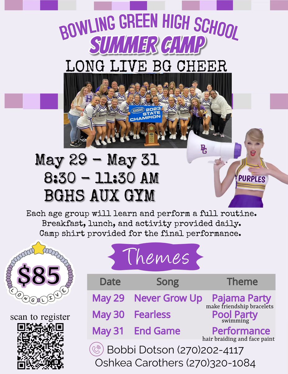 Only 23 Spots Remaining! Summer Youth Camp Long Live BG Cheer 💜 Link - bgreen.hometownticketing.com/embed/event/97…