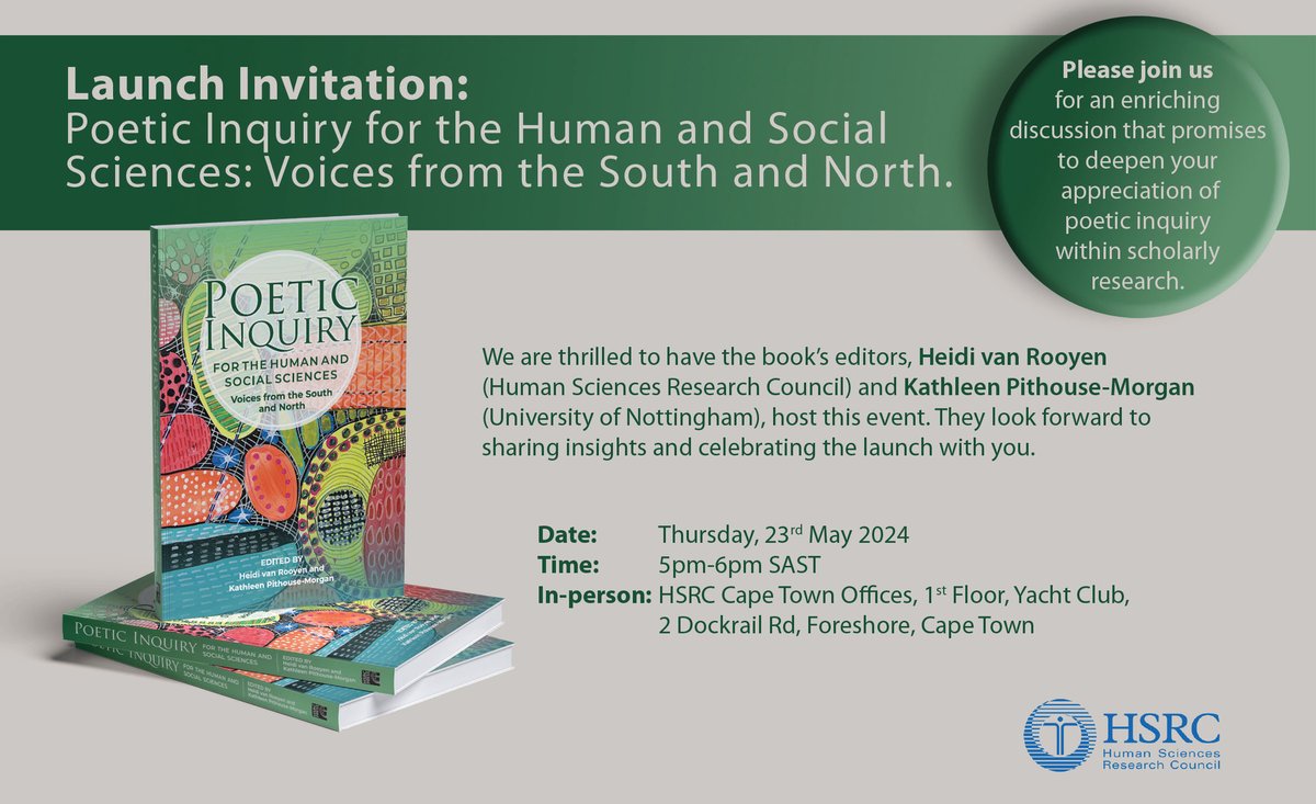 Join us for an enriching discussion that promises to deepen your appreciation of poetic inquiry within scholarly research, as we launch 'Poetic Inquiry for the Human and Social Sciences: Voices from the South and North' 📅 23 MAY 2024 ⏰ 17:00 - 18:00 PM loom.ly/A3pAFX0