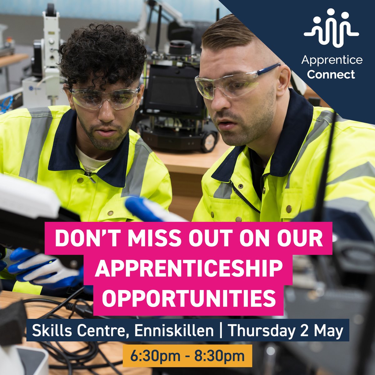 Don't miss out! Come along to Apprentice Connect this week to meet employers and find out more about our apprenticeship programmes. pulse.ly/0pgjzdfbym 6:30pm - 8:30pm 📍Omagh - Tuesday 30th April 📍Dungannon - Wednesday 1st May 📍Skills Centre, Enniskillen - 2nd May