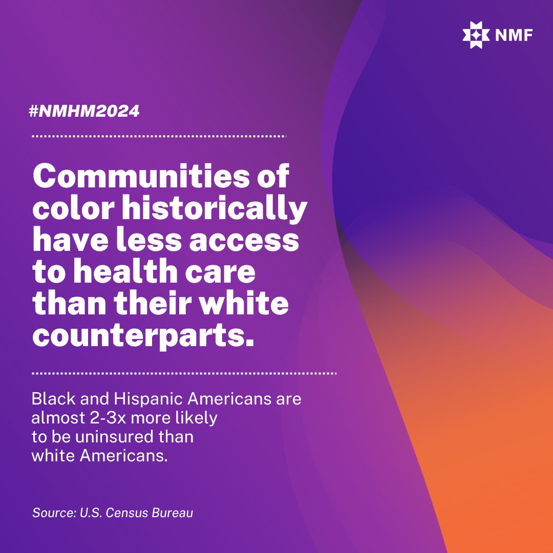 Did you know that communities of color historically have less access to health care than their white counterparts? 🤔 

Let's come together and work towards addressing these disparities in health care access. #NMHM2024