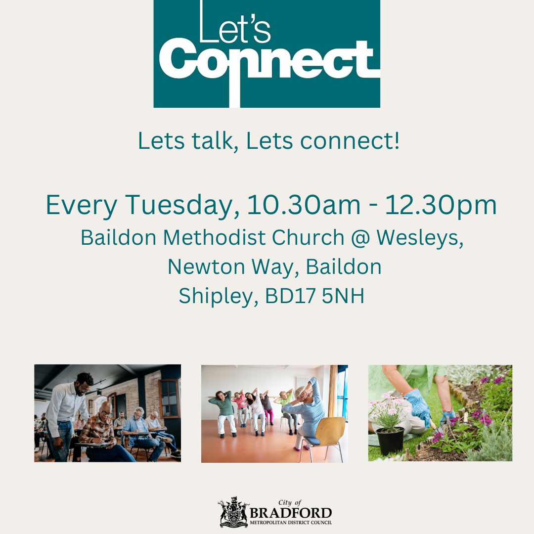 Our Adult Social Care advisors are available at Baildon Methodist Church every  Tuesday to provide information & advice on:
✅  staying independent in your home
✅  getting involved in local activities or social groups
✅  wellbeing support
✅ support if you’re a carer