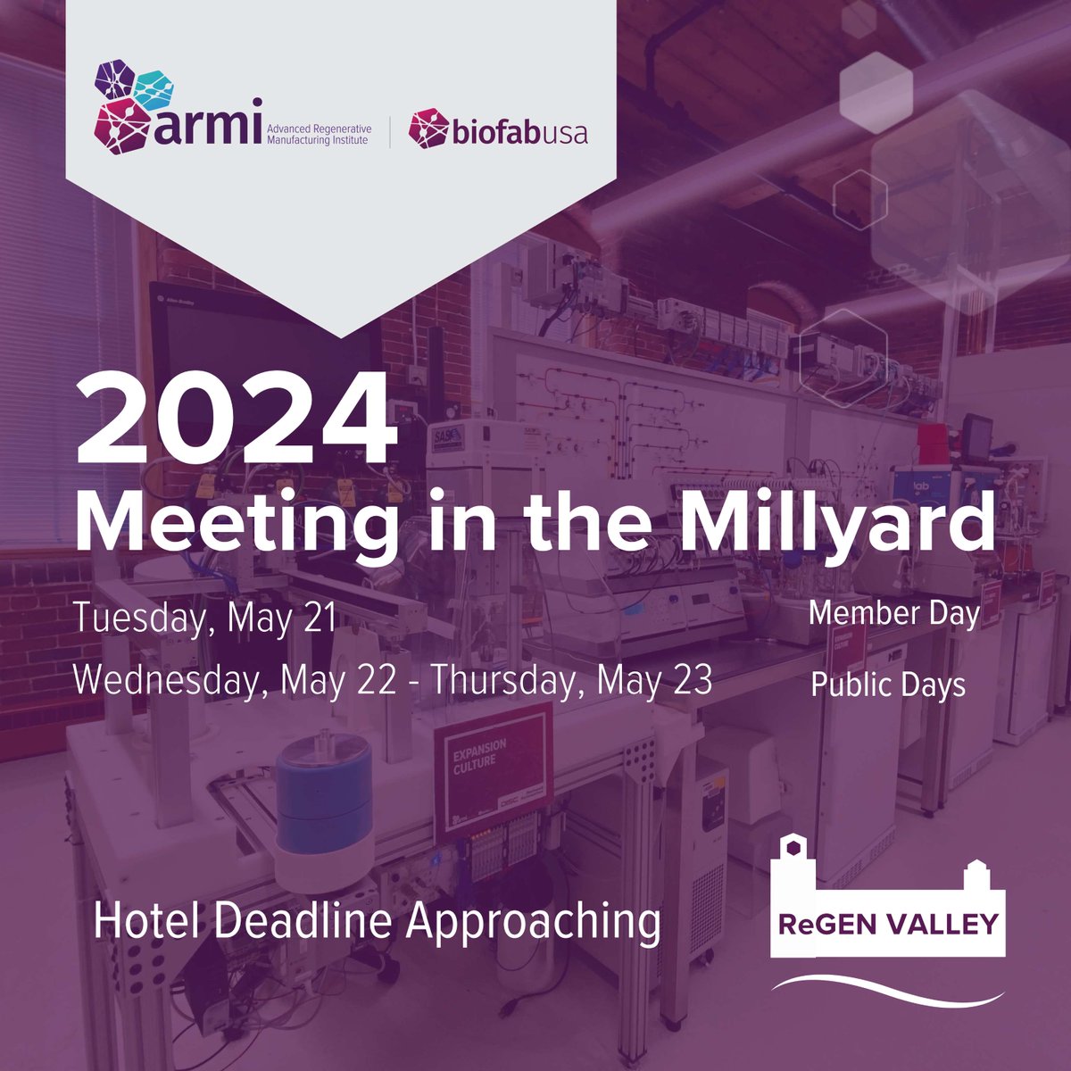 Exciting times ahead at #MITM24! Join ARMI | BioFabUSA in ReGEN VALLEY for a game-changing event shaping the future of biofabrication. Book now before the hotel deadline! #Biofabrication #Innovation ow.ly/fX3z50QPJOR