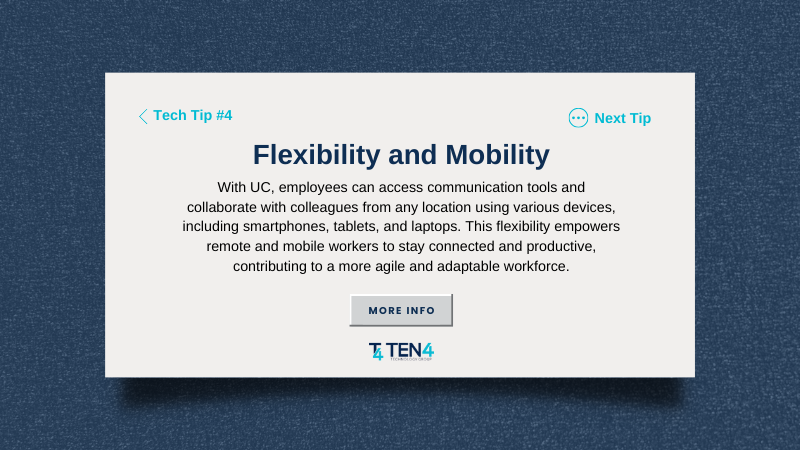 Empower your team with the flexibility and mobility of Unified Communications (UC)! 🌍📱 Whether working from home or on the go, UC allows employees to stay connected and productive on any device. 
#UnifiedCommunications #RemoteWork #BusinessAgility #TechTip