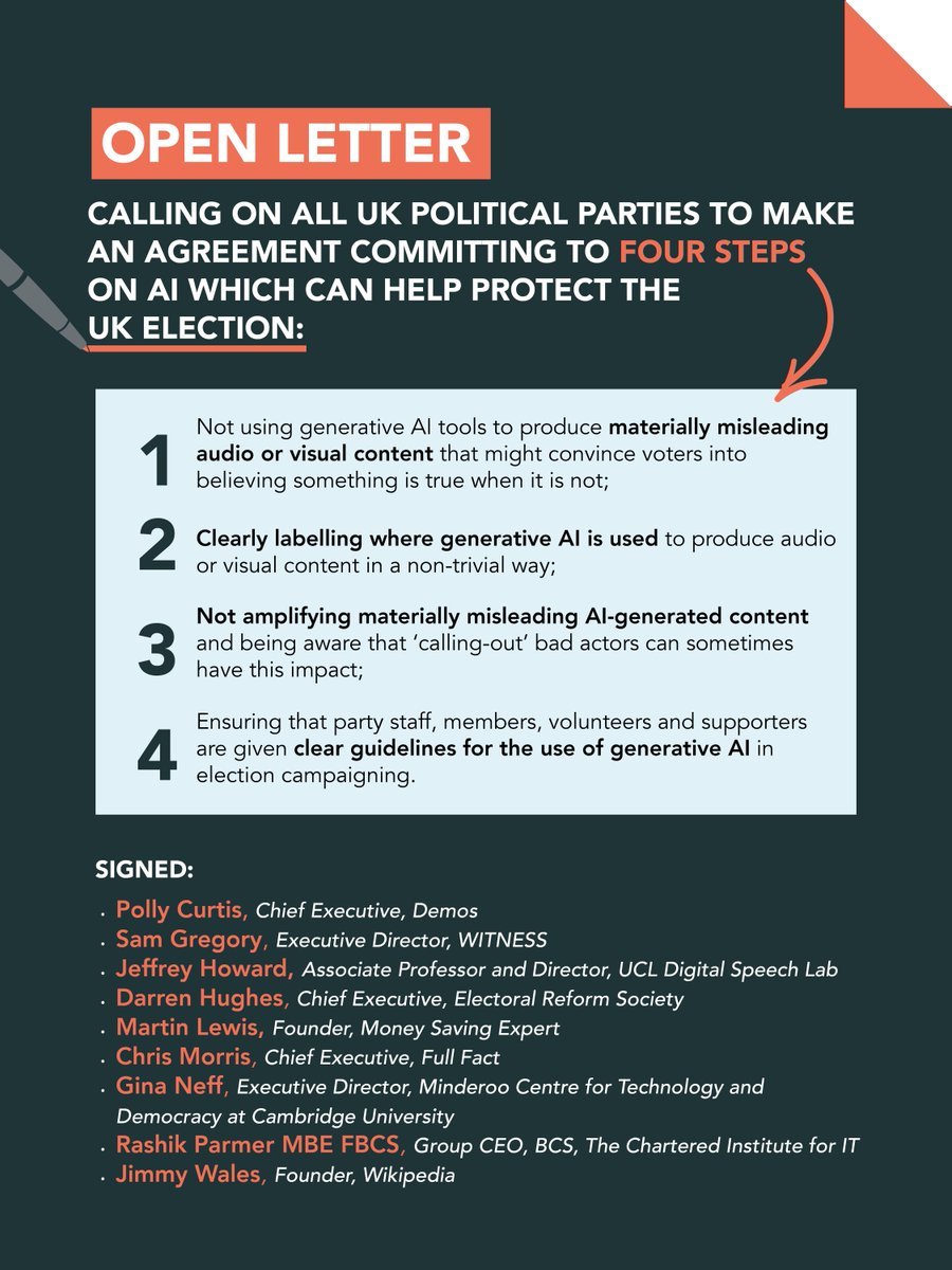 We’ve signed an open letter with @Demos calling for UK political parties to commit to a cross-party agreement on AI