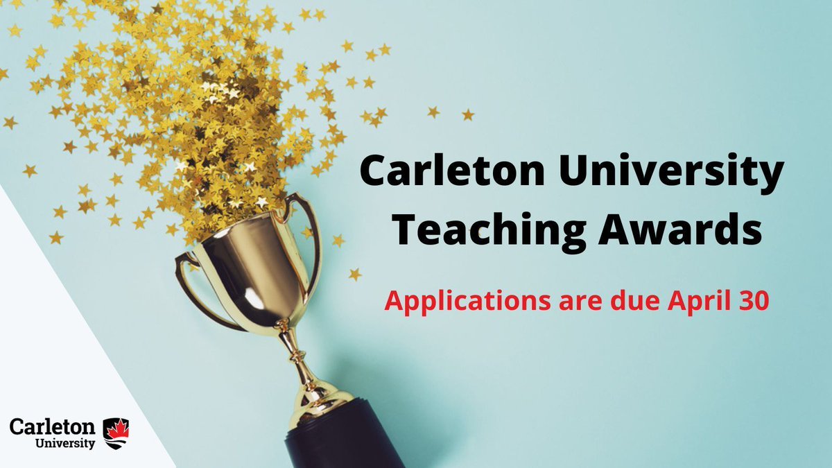 Tomorrow is the deadline for the @Carleton_U Teaching Awards. Get your applications in before midnight tomorrow. Find more details here: buff.ly/3JoiGpv
