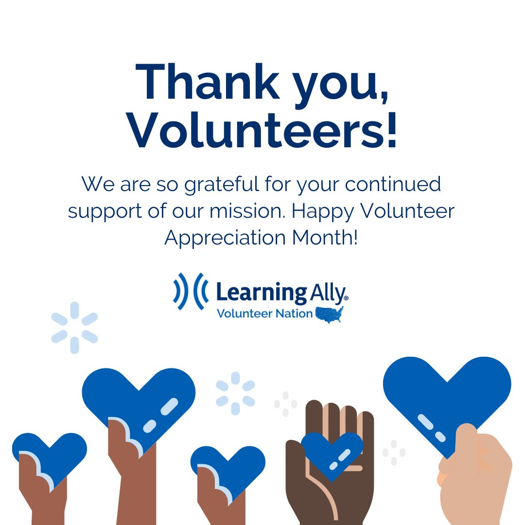 A big THANK YOU to @Learning_Ally Volunteers! 🌟 Your dedication empowers 2.5M students & 615K educators in 23,000 schools nationwide, fostering literacy and transformative education. Your time, talent, and passion make a huge difference! 📚💖 #volunteerappreciationmonth