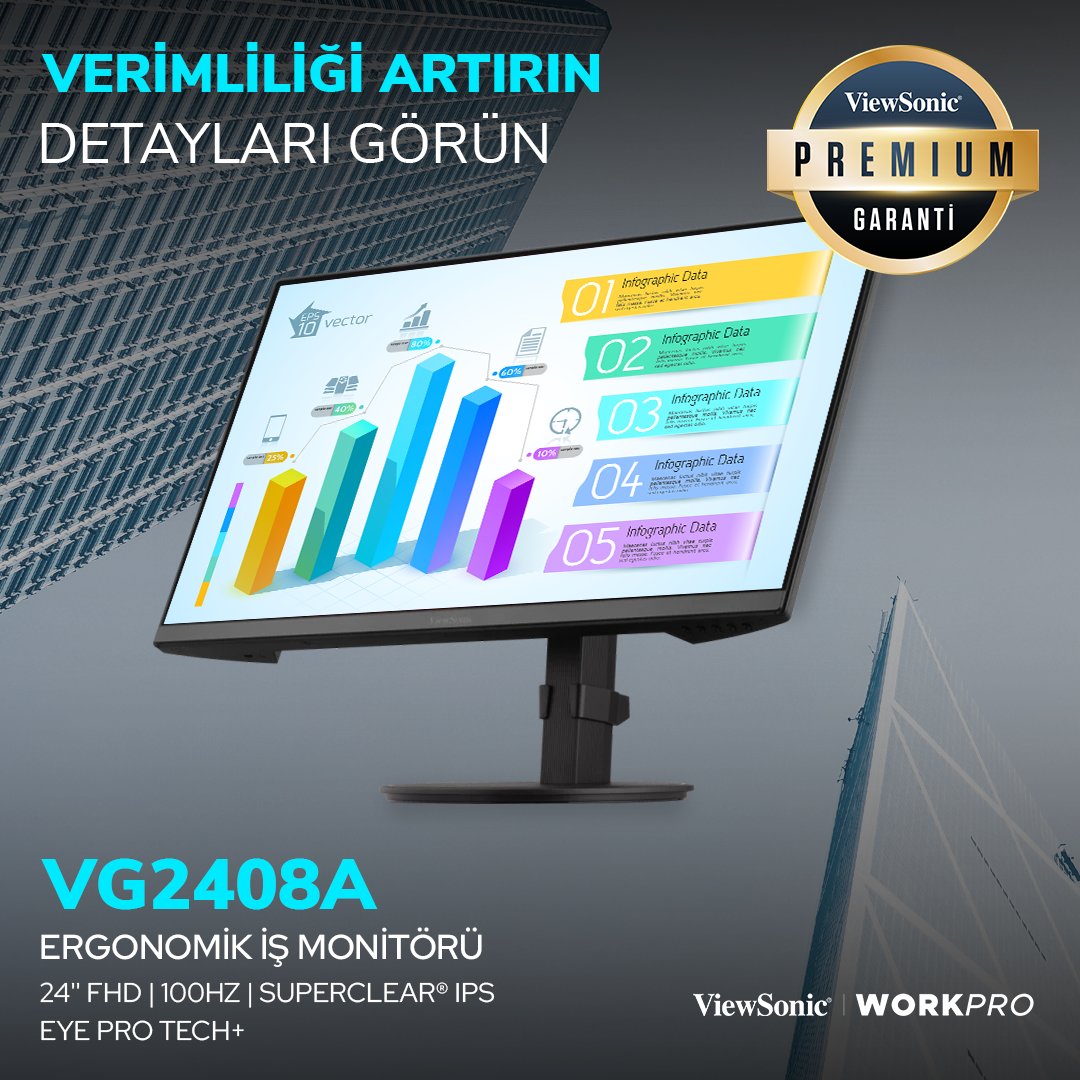 Eğlencede konfor, işte verimlilik ve ergonomi sunan VG2408A, çok çeşitli cihazları monitörünüze bağlama imkanı tanıyan esnek bağlantı seçenekleri ve ekran takılmalarını azaltan100 Hz tazeleme hızıyla farklı ihtiyaçların merkezine dönüşüyor.